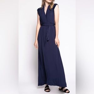 Pink Martini Lacy Short Sleeved Navy Maxi Dress with Tie. Women’s Small